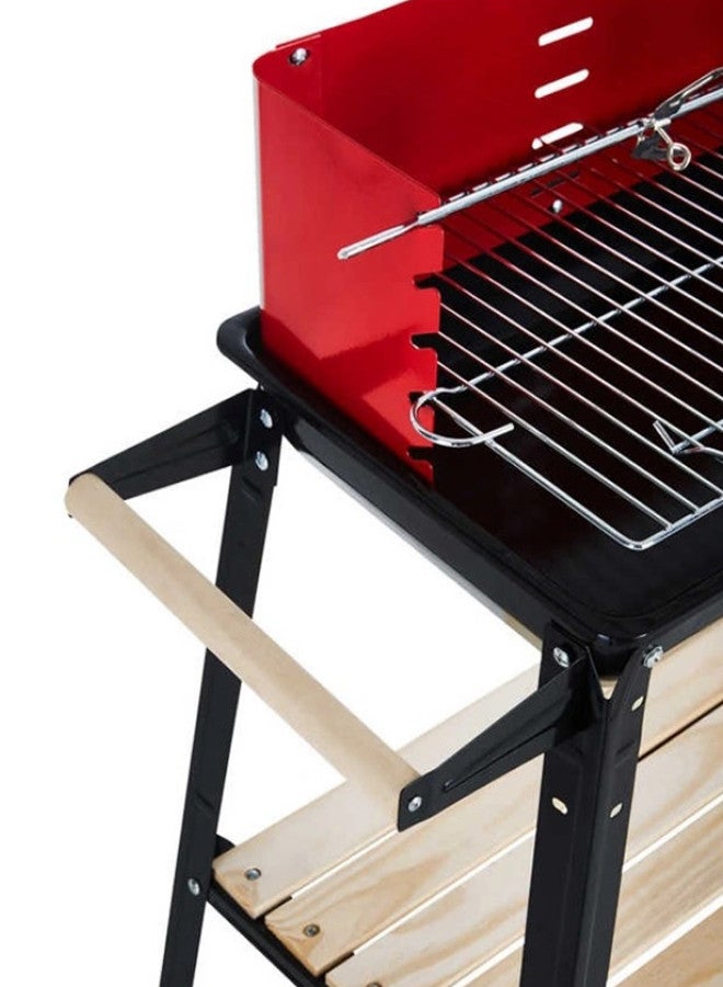 صحار شواية فحم للاستخدام الخارجي مع رف جانبي وعجلتين متينتين لسهولة النقل أسود/بني/أحمر - Image 5