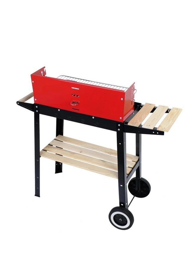 صحار شواية فحم للاستخدام الخارجي مع رف جانبي وعجلتين متينتين لسهولة النقل أسود/بني/أحمر - Image 3