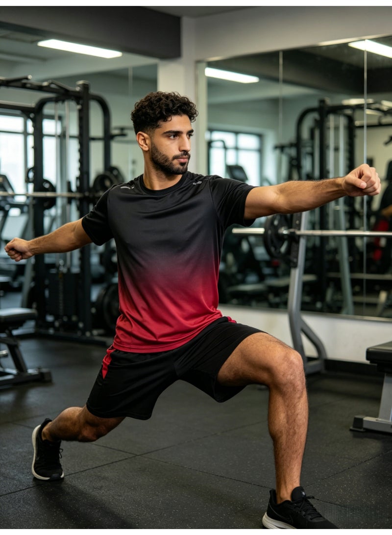Harse Men's Quick Dry Training Set, Breathable Gradient Sports T-Shirt and Shorts for Tennis, Badminton, Running and Gym Workout - Image 4