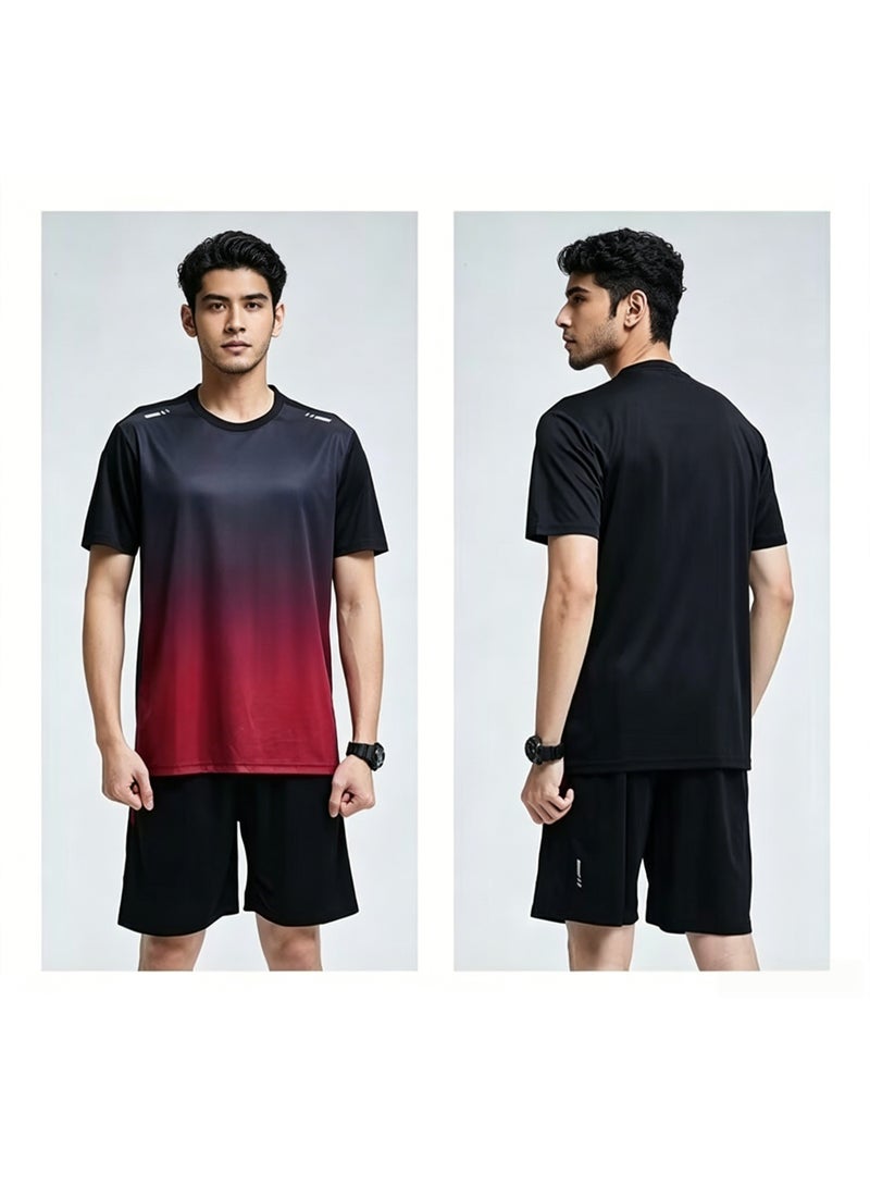 Harse Men's Quick Dry Training Set, Breathable Gradient Sports T-Shirt and Shorts for Tennis, Badminton, Running and Gym Workout - Image 2