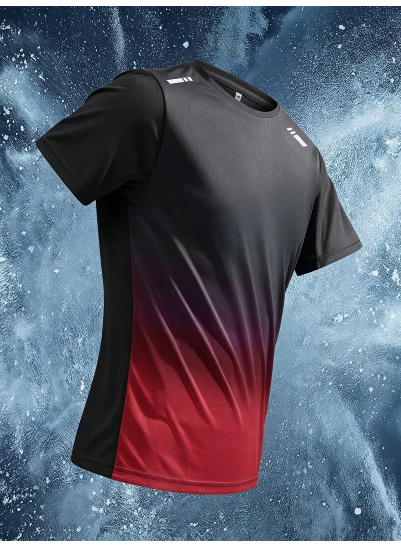 Harse Men's Quick Dry Training Set, Breathable Gradient Sports T-Shirt and Shorts for Tennis, Badminton, Running and Gym Workout - Image 3
