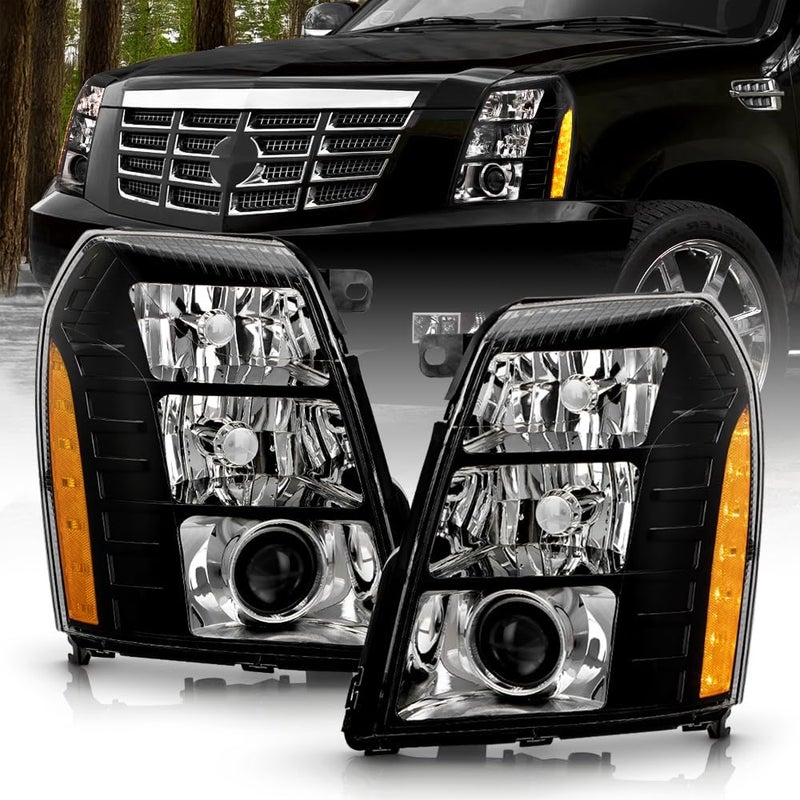 KEEKPO Black Housing Projector Headlights for 2007-2014 Cadillac Escalade HID/Xenon Model - Left & Right Pair - Image 1