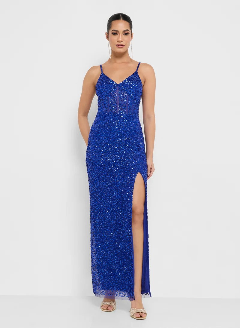 Namshi x Bead Embellished Gown With Cape