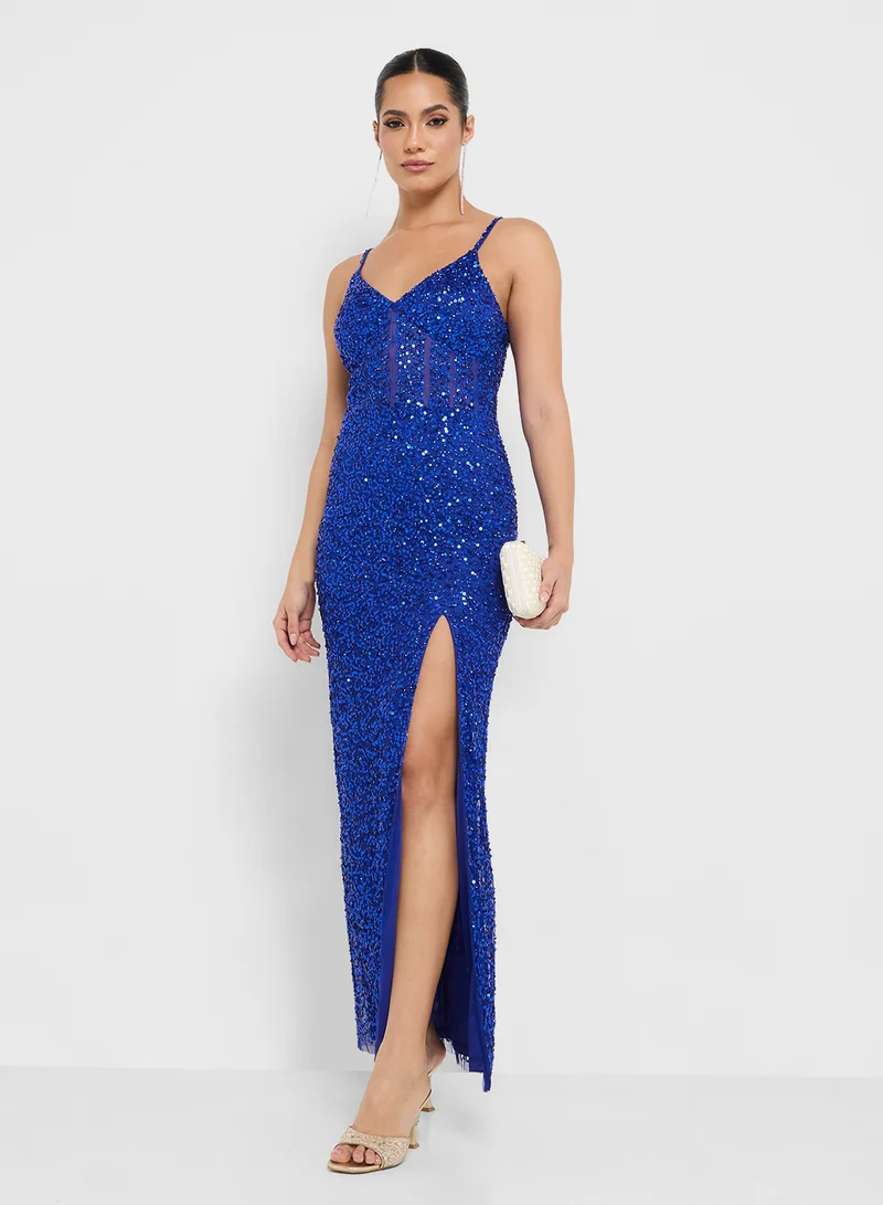 Namshi x Bead Embellished Gown With Cape