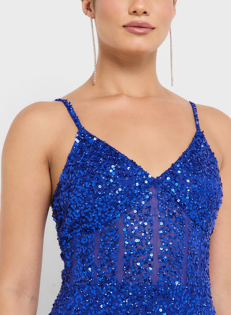 Namshi x Bead Embellished Gown With Cape