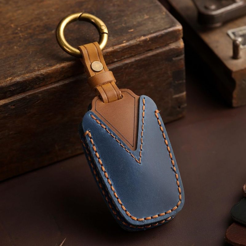 4 Button Toyota Key Cover Blue Genuine Leather - Water-Resistant Wear-Resistant Key Fob Case for Toyota RAV4 Highlander Camry C-HR Avalon Corolla 4Runner Mirai Prius 2018-2025 - Image 4