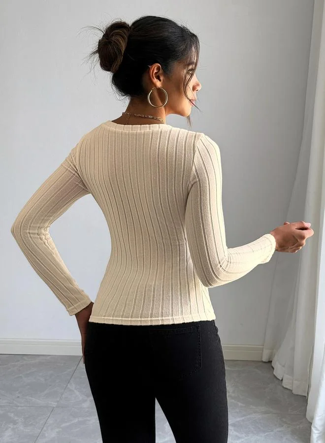 تايك تو بلوزة محبوكة بتفاصيل مضلعة وأكمام طويلة