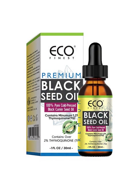 Premium Black Seed Oil，Gluten Free，Non GMO，Cold Pressed Nigella Sativa Aids in Digestive Health， Immune Support，Brain Function，Joint Mobility（30ml）