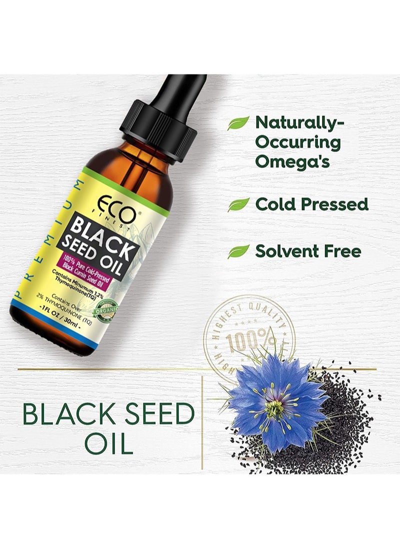 Premium Black Seed Oil，Gluten Free，Non GMO，Cold Pressed Nigella Sativa Aids in Digestive Health， Immune Support，Brain Function，Joint Mobility（30ml）