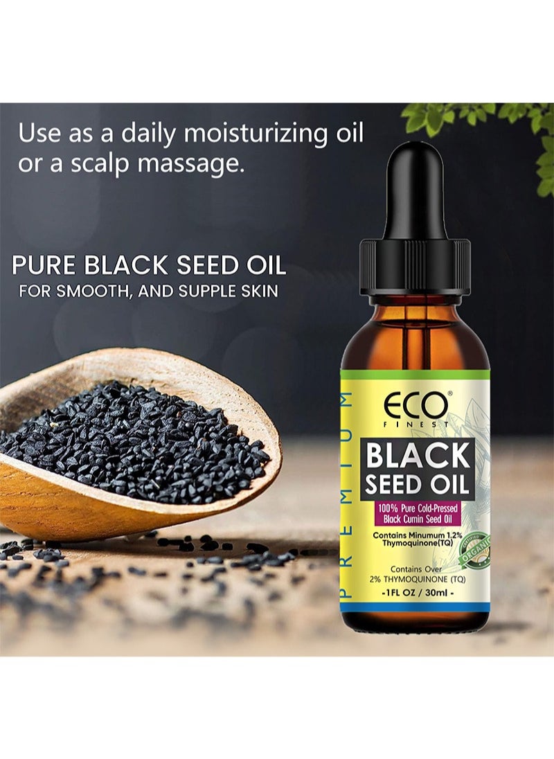 Premium Black Seed Oil，Gluten Free，Non GMO，Cold Pressed Nigella Sativa Aids in Digestive Health， Immune Support，Brain Function，Joint Mobility（30ml）