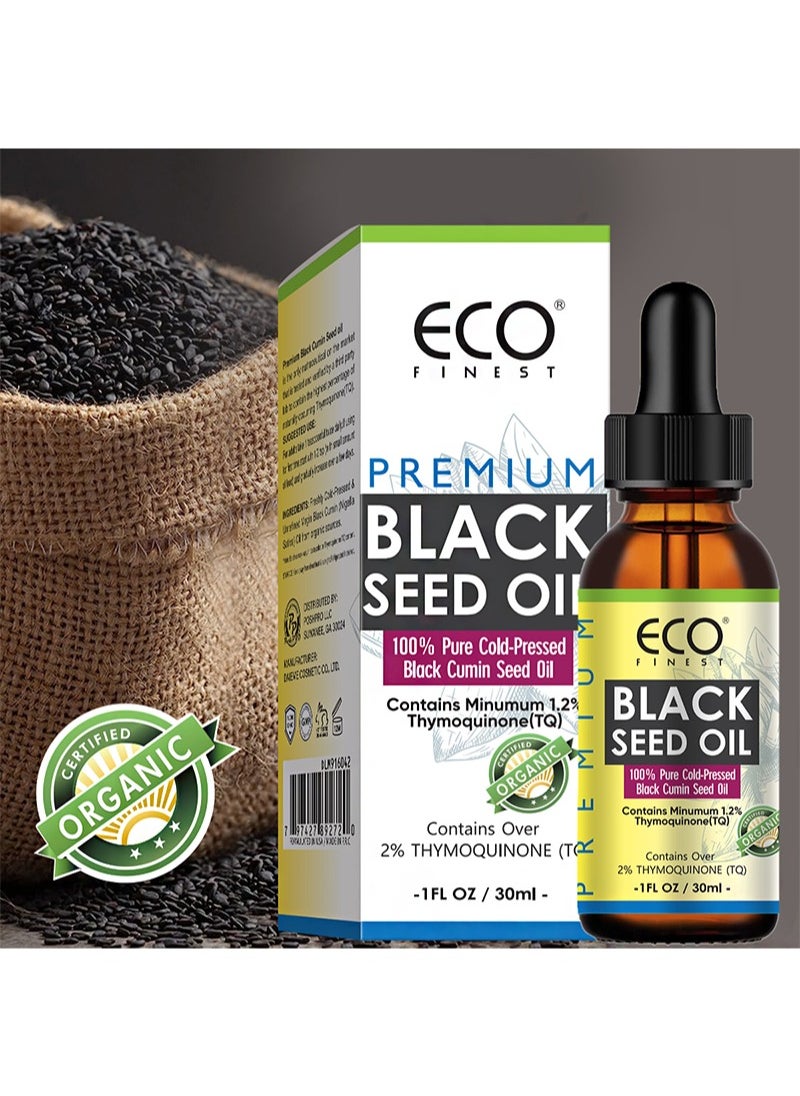 Premium Black Seed Oil，Gluten Free，Non GMO，Cold Pressed Nigella Sativa Aids in Digestive Health， Immune Support，Brain Function，Joint Mobility（30ml）