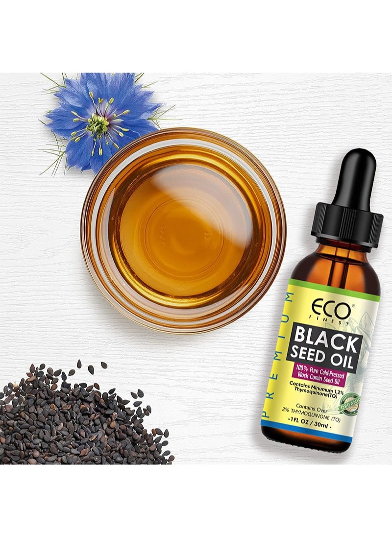 Premium Black Seed Oil，Gluten Free，Non GMO，Cold Pressed Nigella Sativa Aids in Digestive Health， Immune Support，Brain Function，Joint Mobility（30ml）