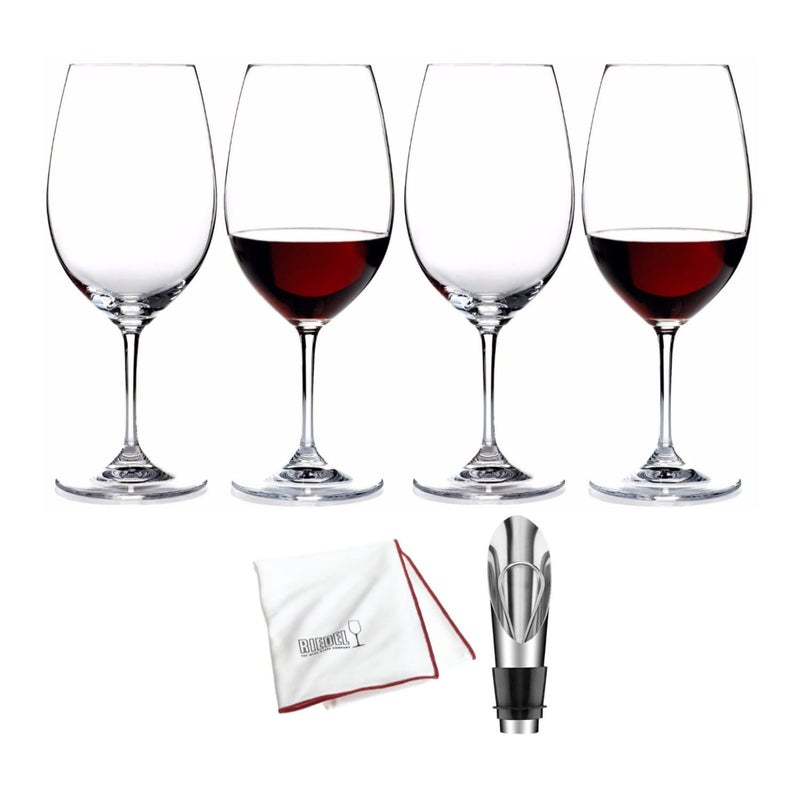Riedel Riedel Ouverture Red Wine Glass 4Pack Bundle with Wine Pourer and Polishing Cloth 6 Items 