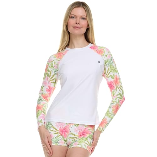 Hurley Womens Two Piece Rash Guard Swim Shorts Long Sleeve Swim Shirt Quick Dry Swimsuits UPF 50 SPF Sun UV Protection - Image 3