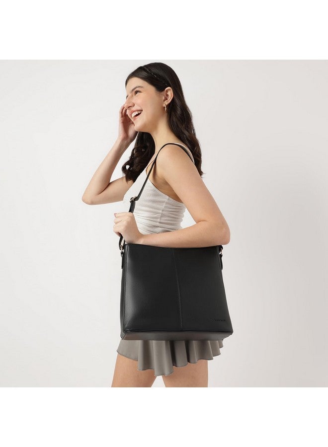 Fastrack Solid College Shoulder Bag for Women | Campus-Ready High-Utility Shoulder Bag Black - Image 2