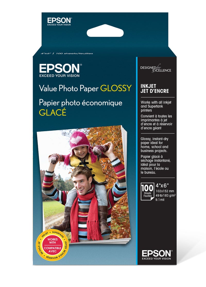 Epson Value Photo Paper Glossy  4""X6""  100 Sheets (S400034) - Image 1