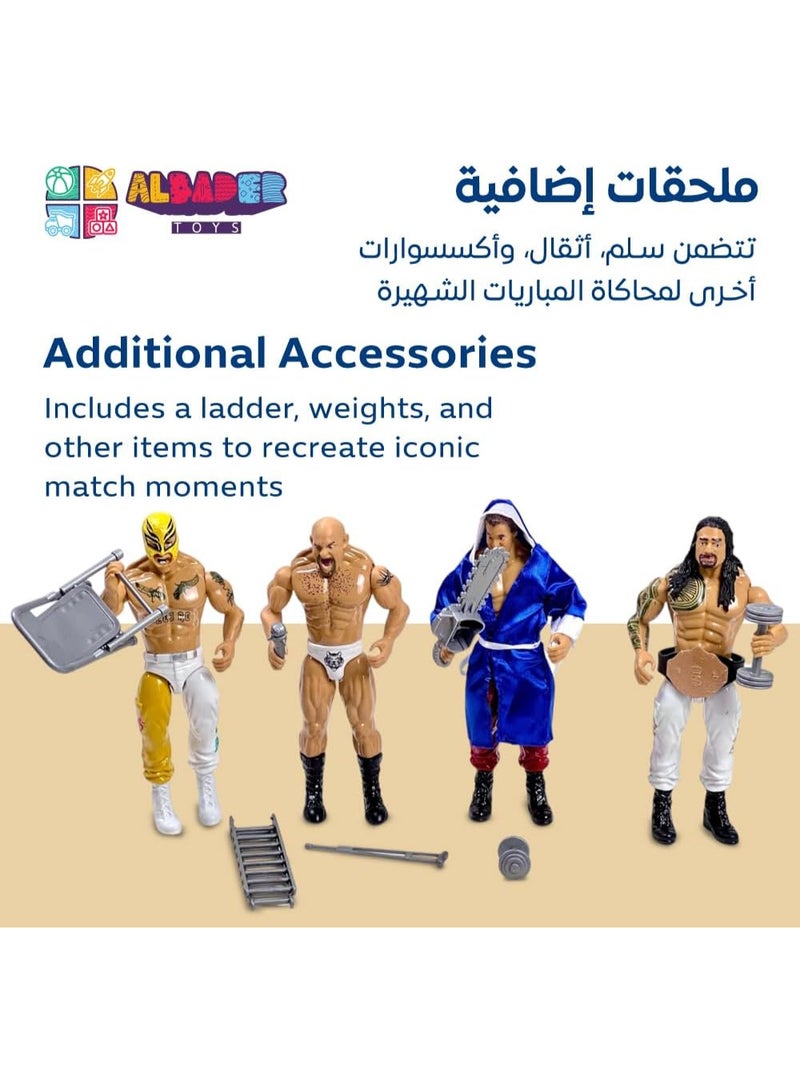 البدر مجموعة العاب شخصيات المصارعة للاطفال من البدر مع حلقة معركة ومجموعة العاب مصارعين واقعيين مع ملحقات للعب الادوار الابداعي، فكرة هدية ممتعة متينة للاولاد والشباب، لعبة تفاعلية جماعية ممتعة للأولاد - Image 3