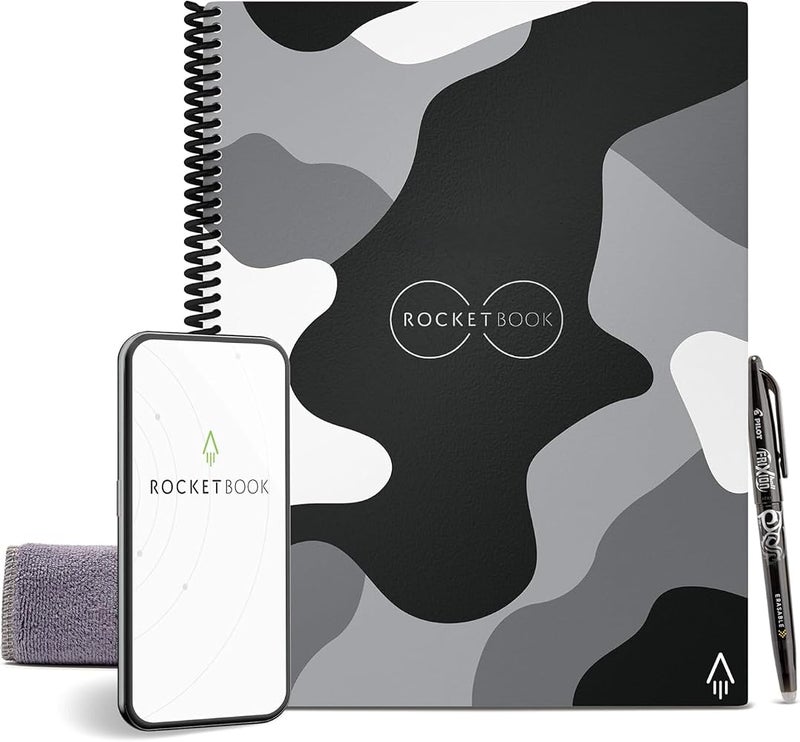 Rocketbook Smart Reusable Notebook - Lined Eco-Friendly Notebook with 1 Pilot Frixion Pen & 1 Microfiber Cloth Included - Lunar Winter Cover, Camo Notebook, Letter Size (21.6 cm x 28 cm) - Image 1