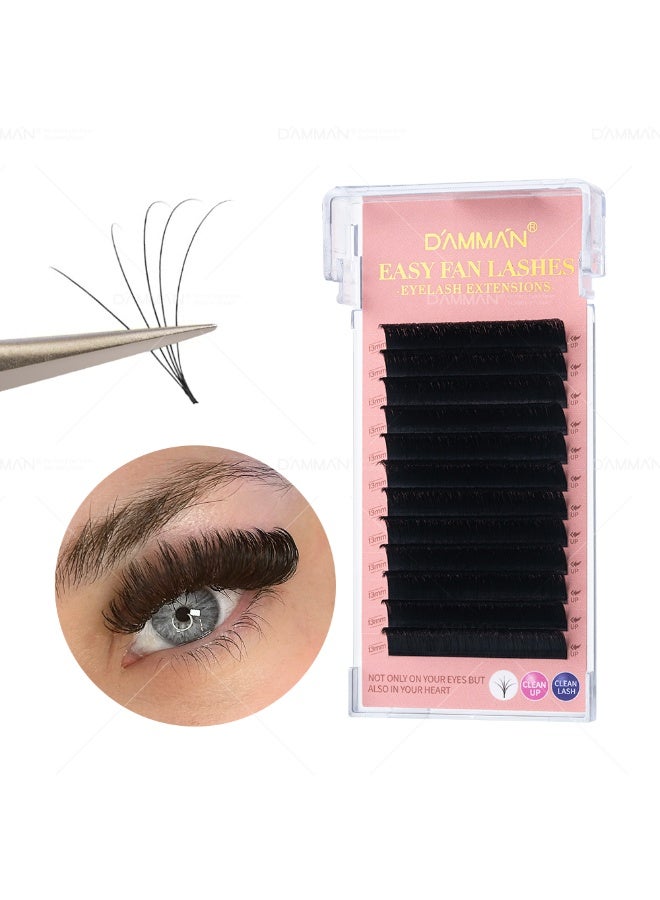 D'AMMA'N Damman 1 box of 12 rows of easy-fan eyelash extensions, 8-15mm, automatic fan-shaped eyelashes, 0.05 C/D curvature, easy-blooming eyelashes. - Image 1