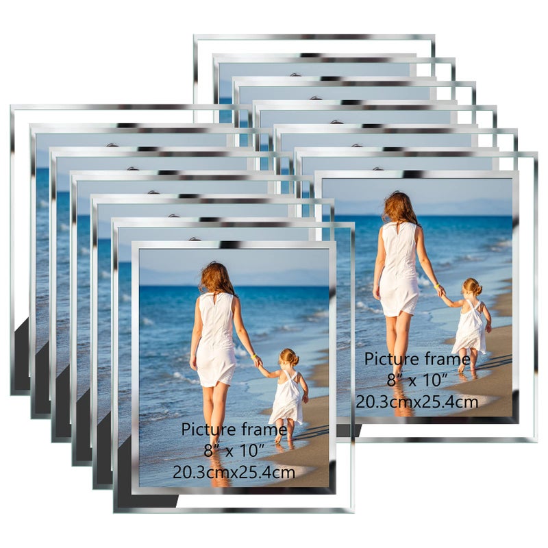Hoikwo Bulk 8x10 Picture Frames 12 Packs Silver Photo Frames 8 by 10 Glass Wedding Frames 8x10 Clear Mirror Wedding Photo Frames Only for Tabletop Display Vertically or Horizontally