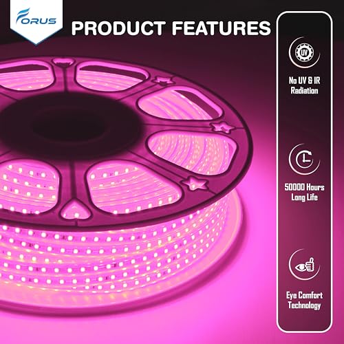 Forus LED Rope Light 5 Meter 6 Month Warranty, Outdoor Waterproof Decorative Cove Lights for Ceiling, Balcony, Home Decor, Interior Decoration, Flexible Profile Light for Diwali, Christmas -Pink - Image 3