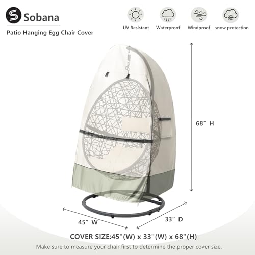 Sobana Waterproof Egg Chair Cover with Double Zipper Outdoor Seat Hanging Egg Chair Cover 45 x 33 x 68 InchBeige - Image 3
