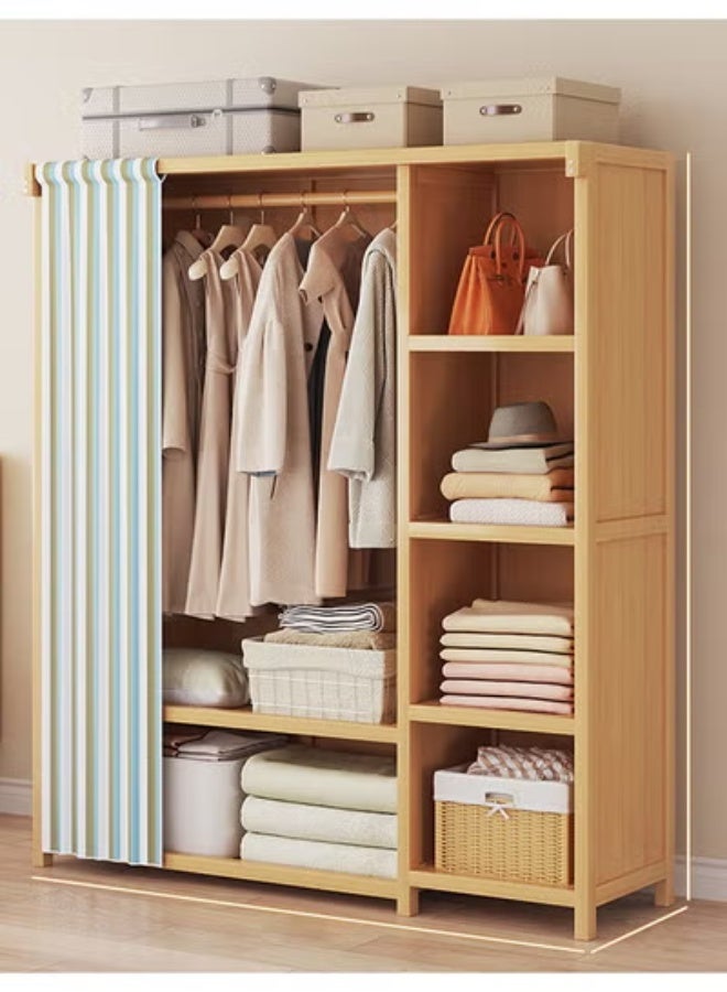 keke Bedroom Coat Rack Home Wardrobe Light Luxury Simple Light Brown With Multiple Shelves 120*42*160cm - Image 1