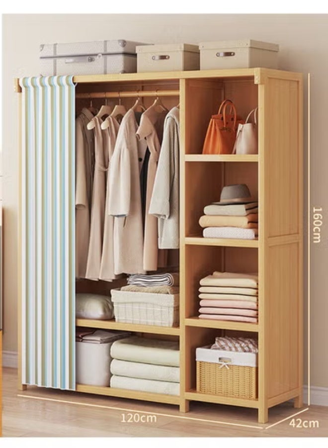 keke Bedroom Coat Rack Home Wardrobe Light Luxury Simple Light Brown With Multiple Shelves 120*42*160cm - Image 2