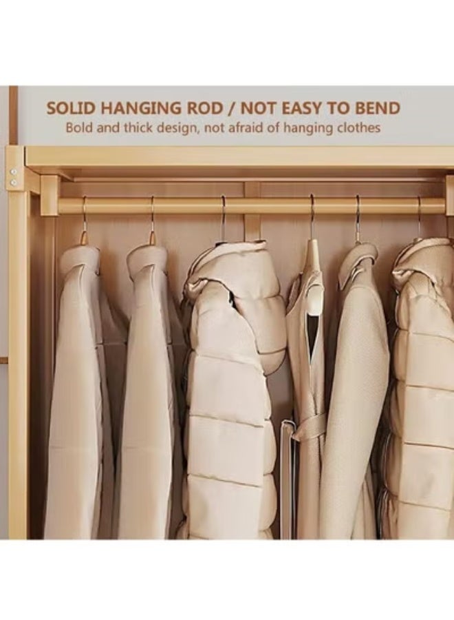 keke Bedroom Coat Rack Home Wardrobe Light Luxury Simple Light Brown With Multiple Shelves 120*42*160cm - Image 3