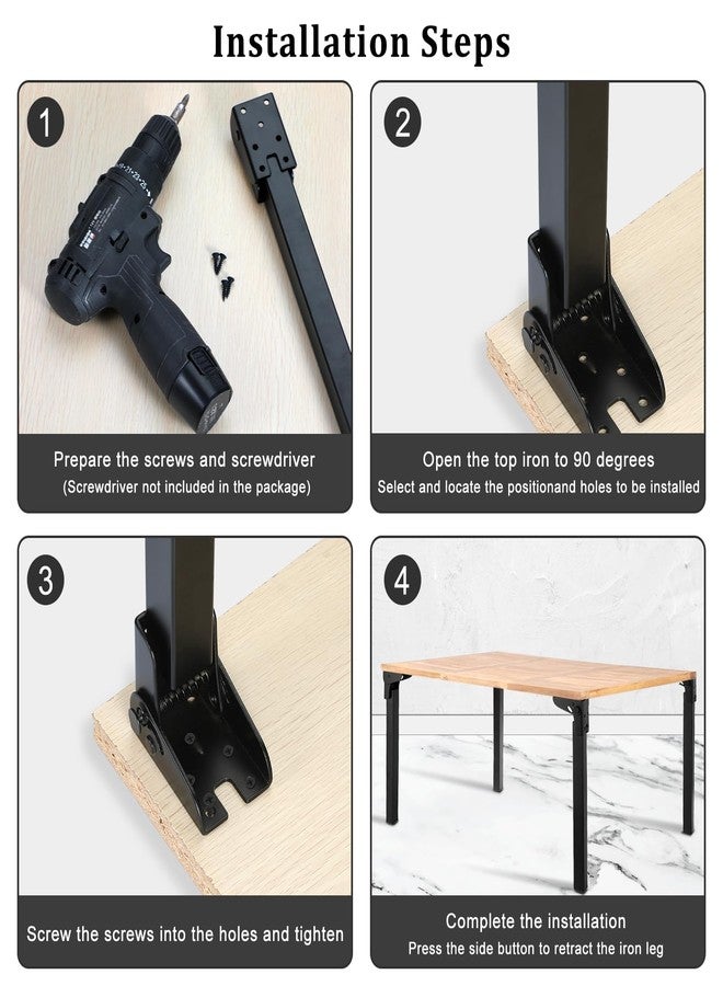 Kokone Folding Table Legs 4 Pcs 16'' Self-Locking Foldable Furniture Legs with Screws Heavy Duty Metal Foldable Coffee Table Legs for Home Black Foldable Legs Replacement for Camping Table,Bed - Image 5