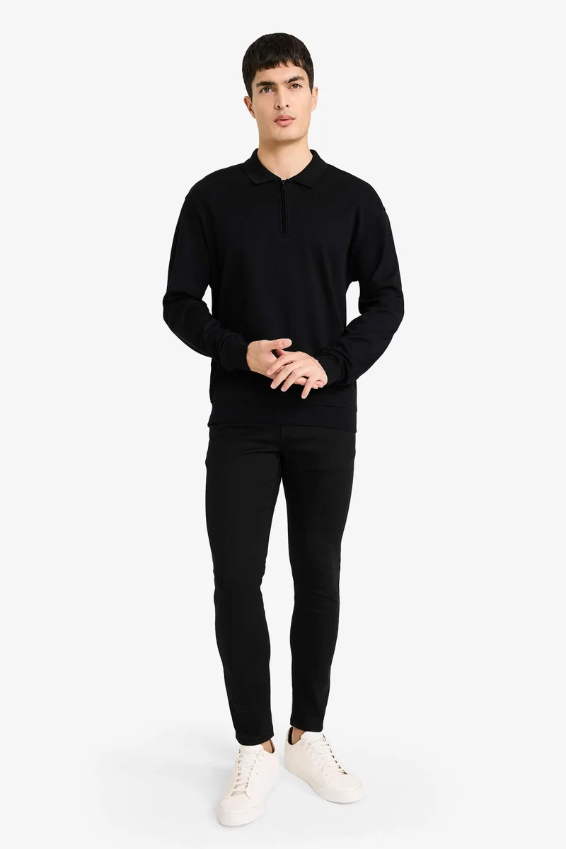 DeFacto Regular Fit Polo Neck Half Zippered Sweatshirt