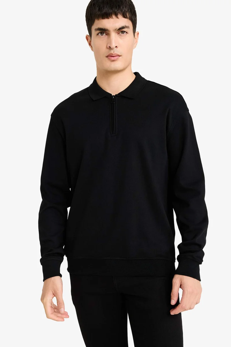 DeFacto Regular Fit Polo Neck Half Zippered Sweatshirt