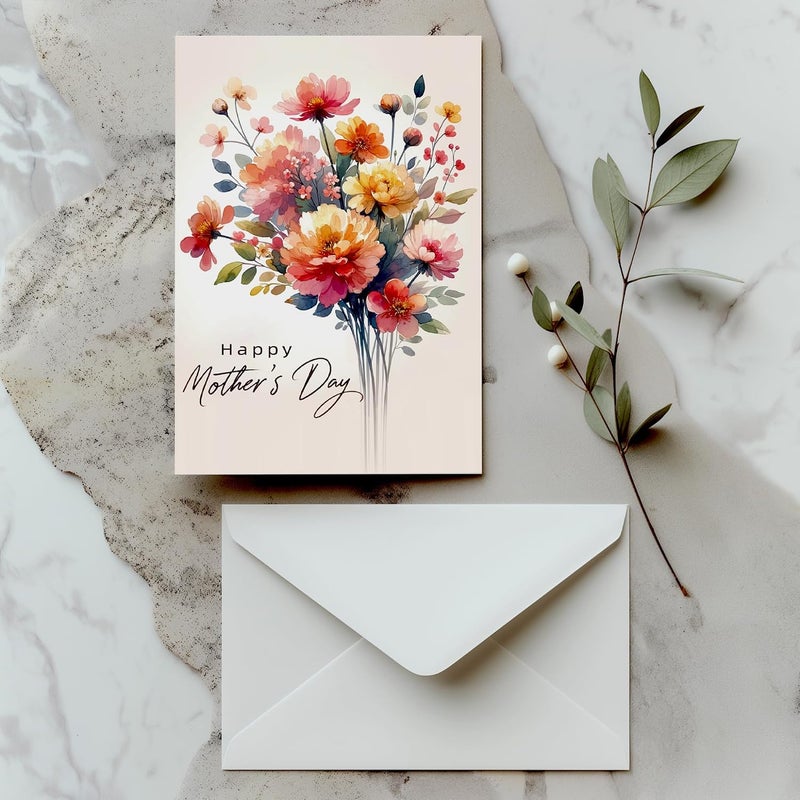 Paper Play Mothers Day Card with Envelope - Vibrant Watercolor Floral Mother's Day Card, 5 x 7 Inches - Perfect for Celebrating Mother's Day - Image 2