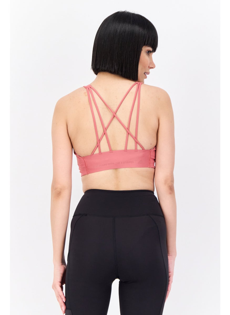 Adidas Women Brand Logo Lightly Padded Sports Bra, Pastel Red  - Image 3