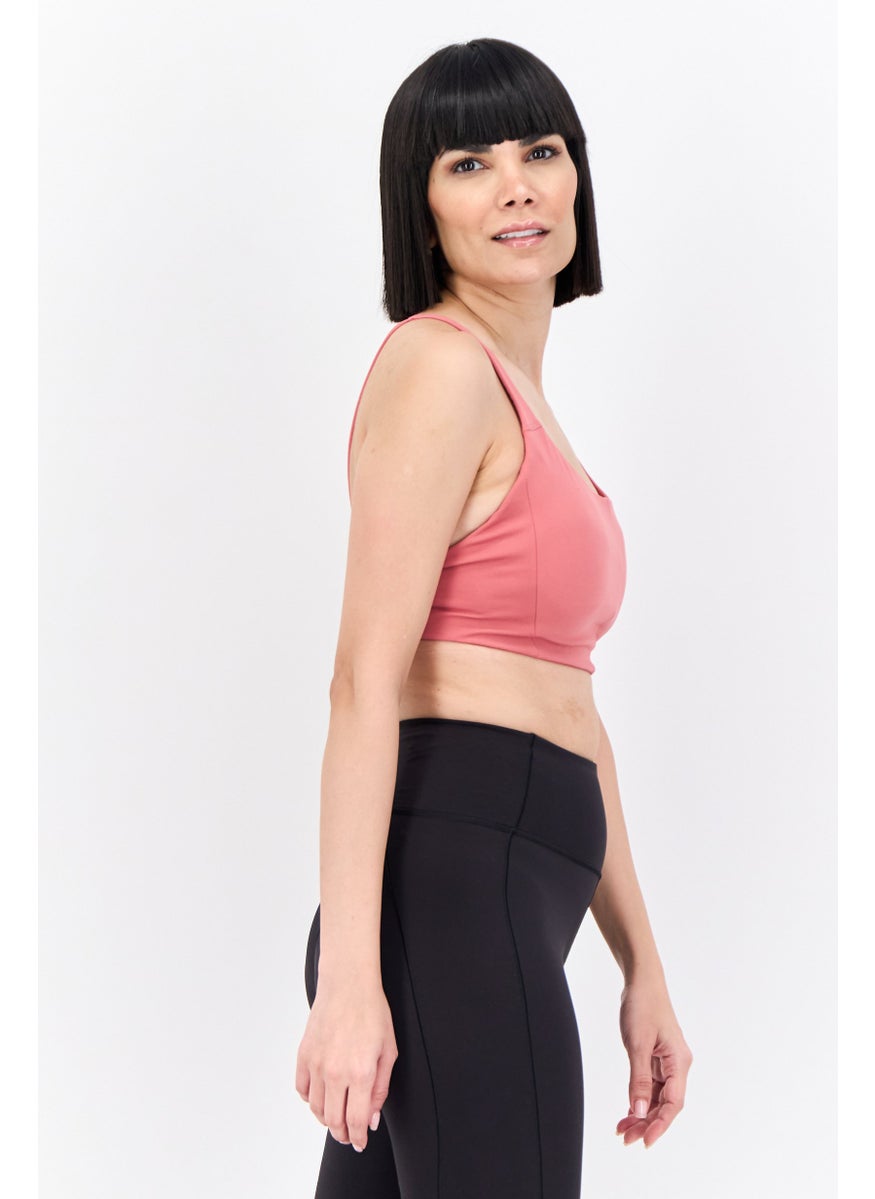 Adidas Women Brand Logo Lightly Padded Sports Bra, Pastel Red  - Image 2