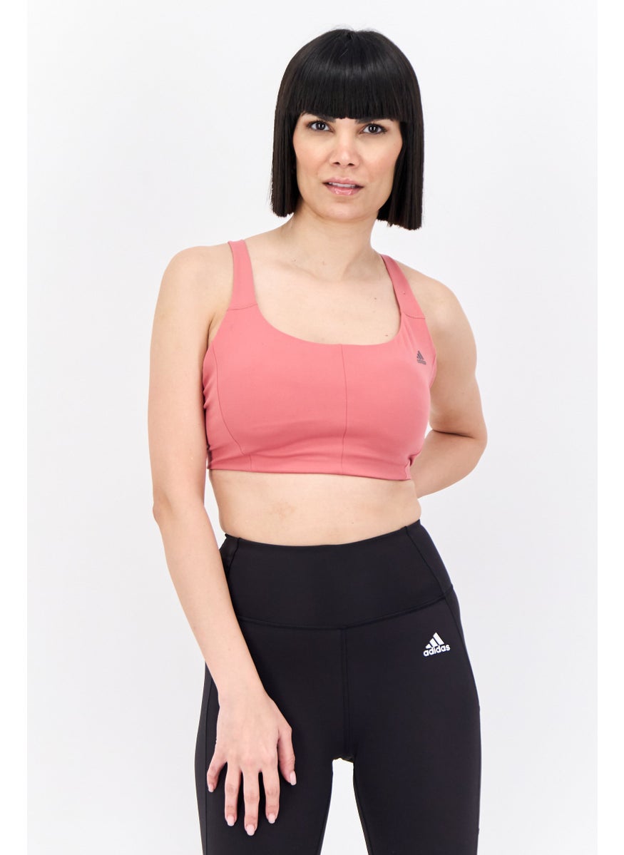 Adidas Women Brand Logo Lightly Padded Sports Bra, Pastel Red  - Image 1