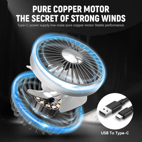 STHIRA® Fan for Car Back Seat Car USB Fan with Dual Head 3-Speed Adjustable Cooling Air with 360° Rotation Independent Switch USB for Compact Design For Auto Headrest,Ideal Cars/SUVs - Image 4