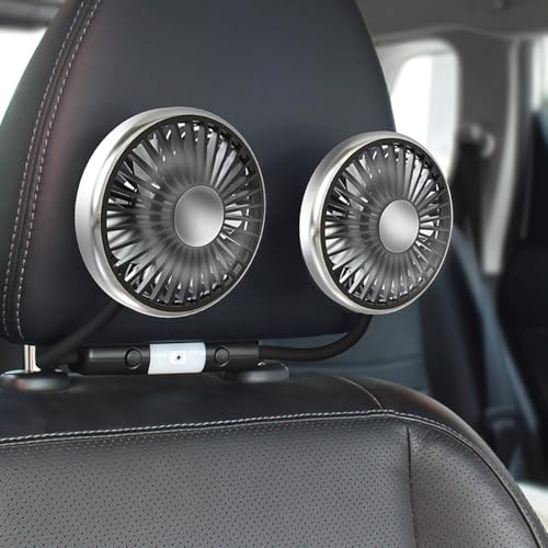 STHIRA® Fan for Car Back Seat Car USB Fan with Dual Head 3-Speed Adjustable Cooling Air with 360° Rotation Independent Switch USB for Compact Design For Auto Headrest,Ideal Cars/SUVs - Image 1