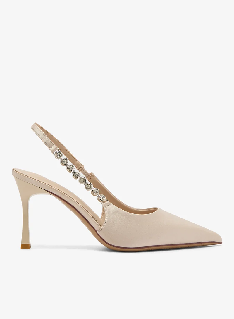 Diamonte Embellished Sling Back High Heel Pumps