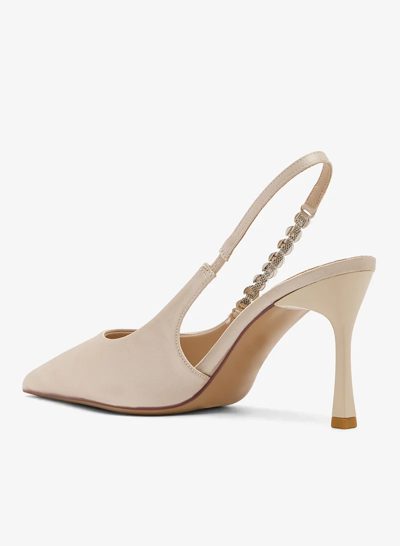 Ella Limited Edition Beige Diamonte Embellished Sling Back High Heel Pumps for Women | Best Price UAE