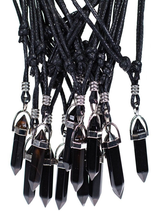 BlueRica Black Onyx Crystal Point on Adjustable Black Cord Necklace - Image 2