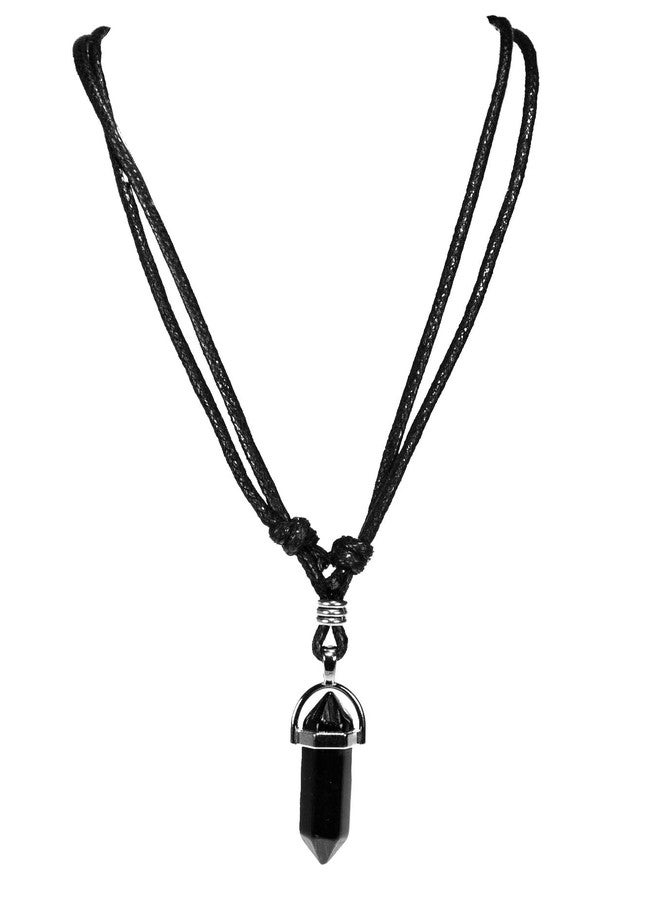 BlueRica Black Onyx Crystal Point on Adjustable Black Cord Necklace - Image 1