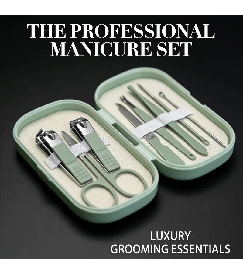 Streamer Silver 8 Piece Nail Care Set Stainless Steel Portable Home Travel Manicure Tools - Image 1