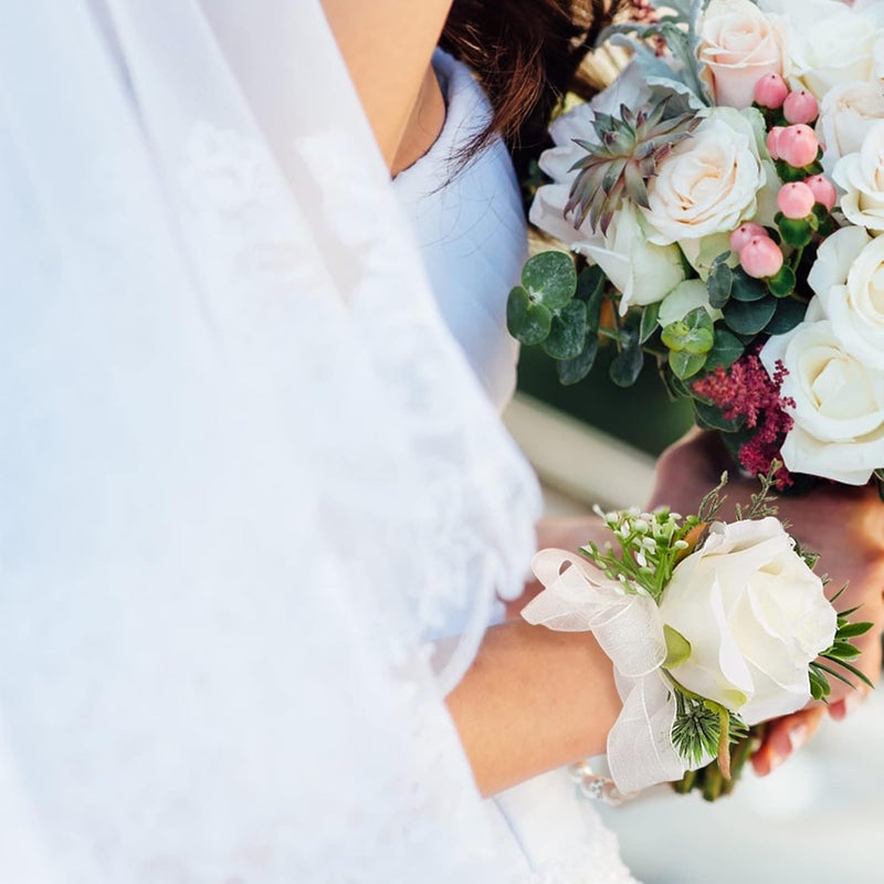 Excefore Rose Corsage Bracelet Floral Wedding Wrist Corsage with Pearl Flower Bracelet Rose Boutonniere Set for Wedding Bridal Shower Prom Bridesmaid Sisters - Image 4