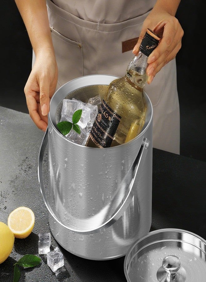 LHD HOME Ice Bucket, Ice Bucket with Lid Ice Tong Ice Scoop and Strainer for Cocktail Parties 3L Stainless Steel Insulated Ice Bucket Double Wall Keeps Ice Cold&Dry for Home Bar Beer Champagne - Image 4