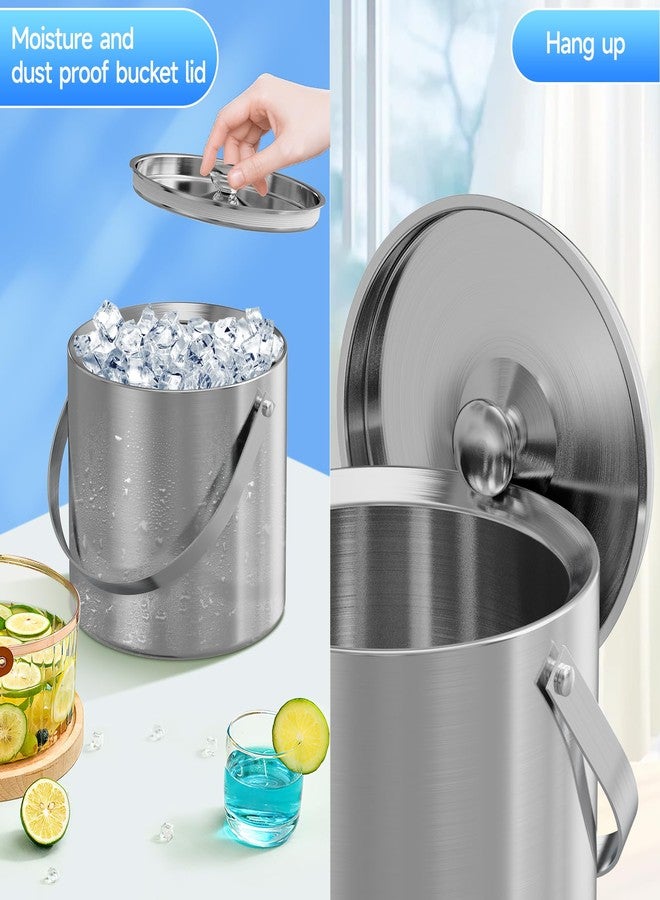 LHD HOME Ice Bucket, Ice Bucket with Lid Ice Tong Ice Scoop and Strainer for Cocktail Parties 3L Stainless Steel Insulated Ice Bucket Double Wall Keeps Ice Cold&Dry for Home Bar Beer Champagne - Image 5