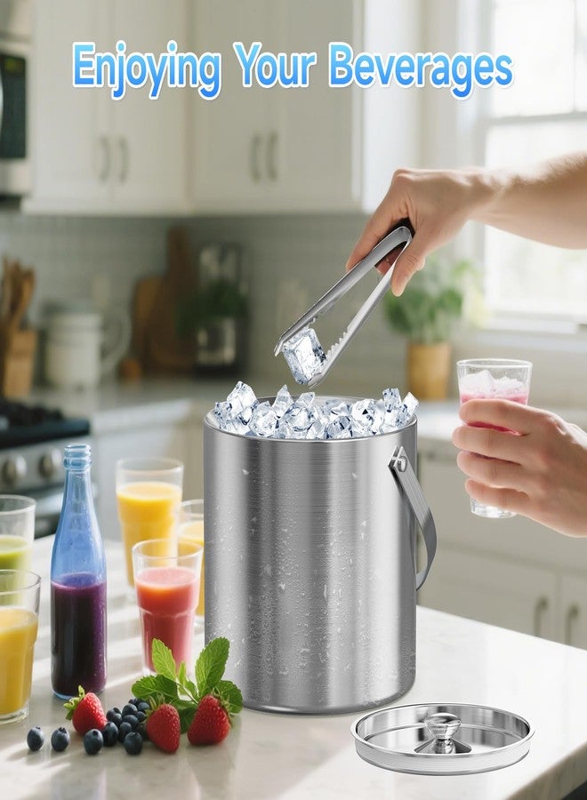 LHD HOME Ice Bucket, Ice Bucket with Lid Ice Tong Ice Scoop and Strainer for Cocktail Parties 3L Stainless Steel Insulated Ice Bucket Double Wall Keeps Ice Cold&Dry for Home Bar Beer Champagne - Image 3