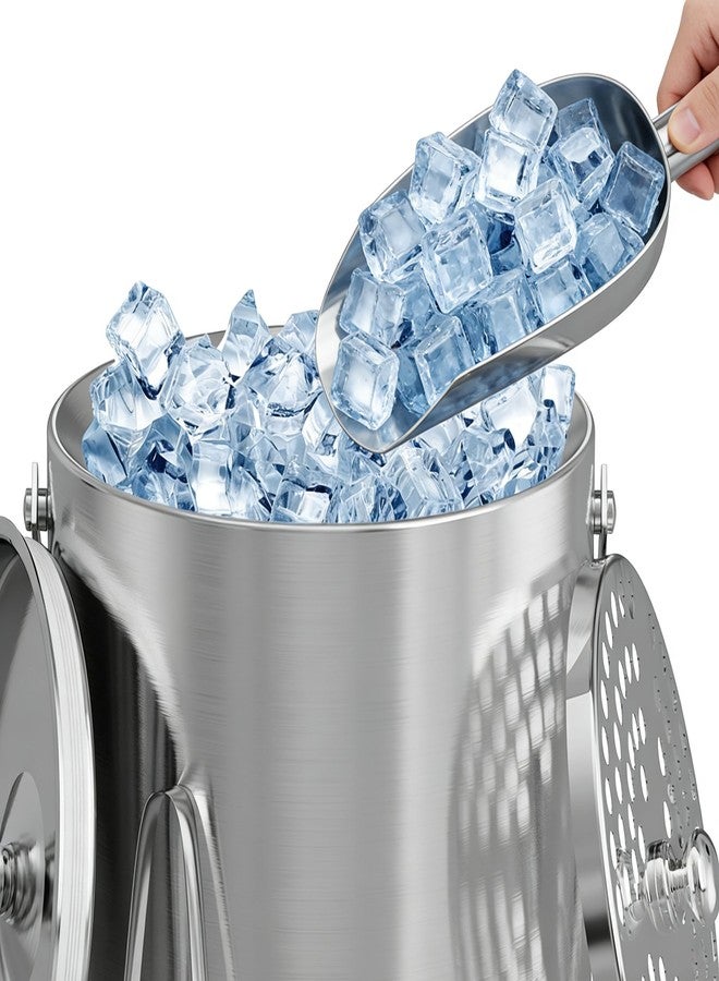 LHD HOME Ice Bucket, Ice Bucket with Lid Ice Tong Ice Scoop and Strainer for Cocktail Parties 3L Stainless Steel Insulated Ice Bucket Double Wall Keeps Ice Cold&Dry for Home Bar Beer Champagne - Image 2