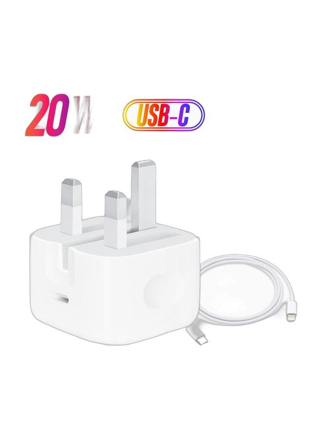 Apple 20W USB-C 3‑Pin Power Adapter with USB‑C to Lightning Cable (1 m) – Original iPhone Charger Set, White - Image 1