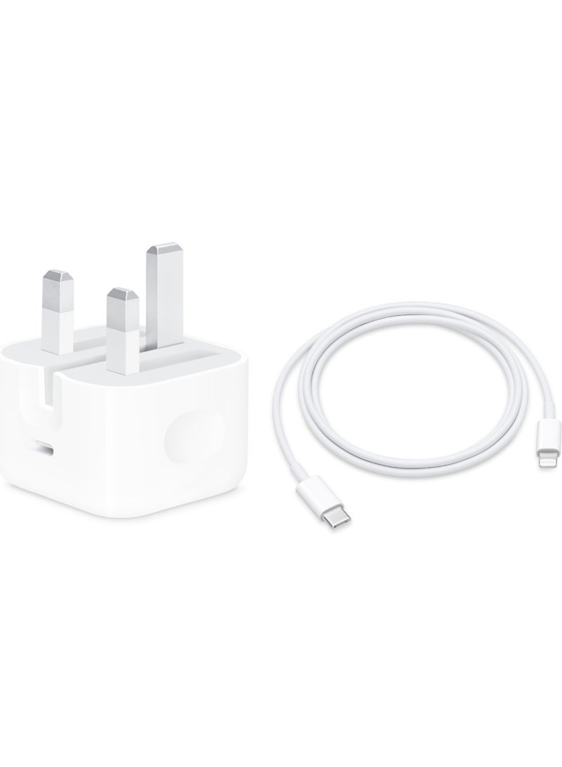 Apple محول طاقة USB-C بقوة 20 واط من أبل مع كابل USB-C إلى Lightning (1 م) – مجموعة شاحن آيفون الأصلية، أبيض - Image 1